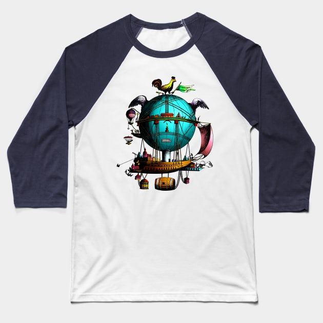Crazy Funny Flying Machine Baseball T-Shirt by Dez53
